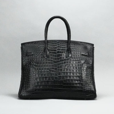 HERMES 헤르메스 Birkin 35 Birkin 35 가방, 토트 백, 폴로여, 악어, 느와르, 검은 색, 실버 피팅, 이국어