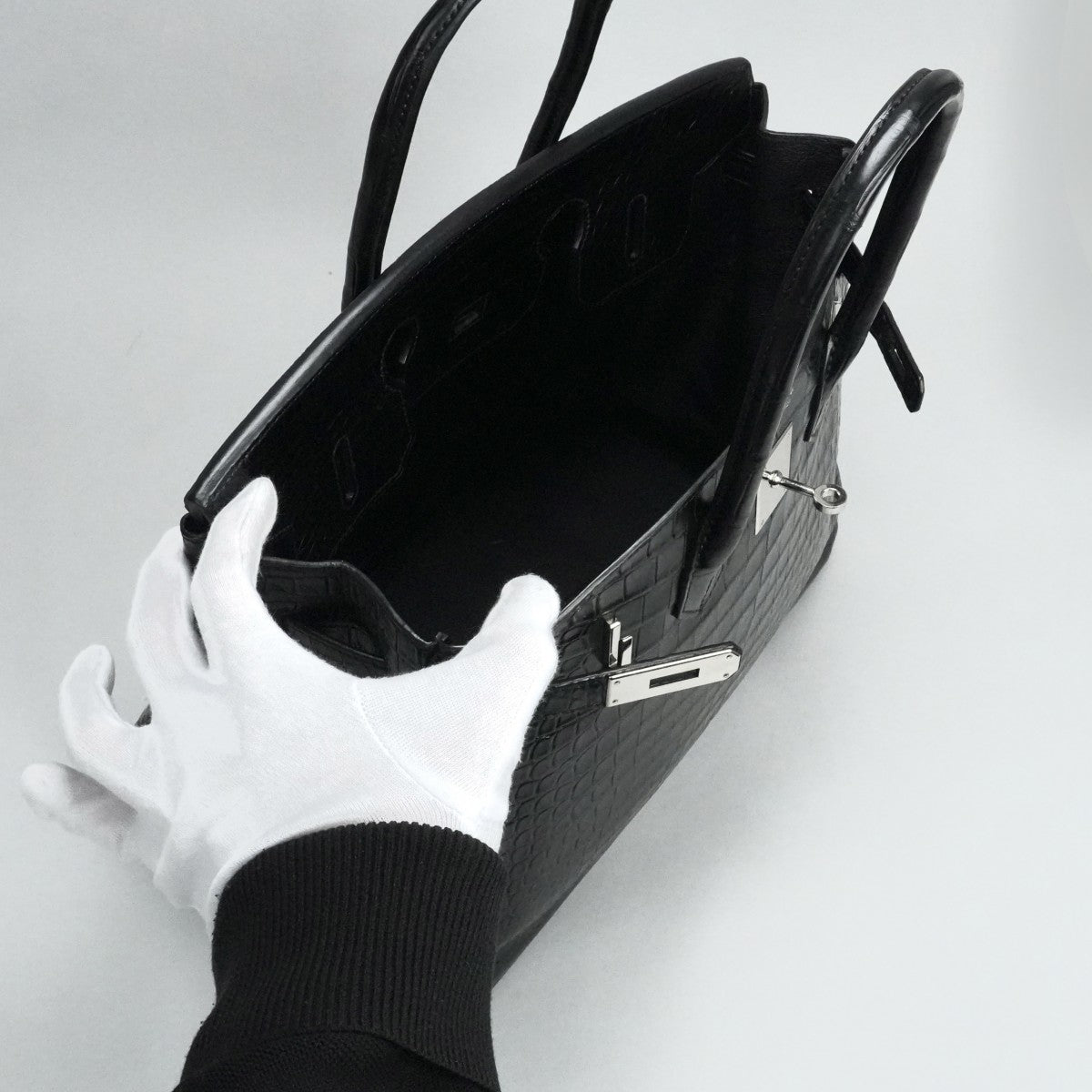 HERMES 헤르메스 Birkin 35 Birkin 35 가방, 토트 백, 폴로여, 악어, 느와르, 검은 색, 실버 피팅, 이국어