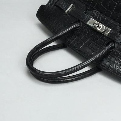 HERMES 헤르메스 Birkin 35 Birkin 35 가방, 토트 백, 폴로여, 악어, 느와르, 검은 색, 실버 피팅, 이국어