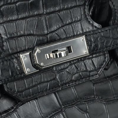 HERMES 헤르메스 Birkin 35 Birkin 35 가방, 토트 백, 폴로여, 악어, 느와르, 검은 색, 실버 피팅, 이국어