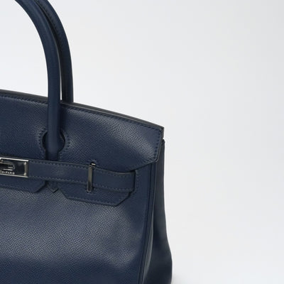 HERMES 爱马仕 Birkin 30 Birkin 30 袋子手提袋库什贝尔蓝色银色金属配件蓝色靛蓝