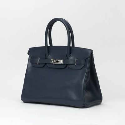 HERMES 爱马仕 Birkin 30 Birkin 30 袋子手提袋库什贝尔蓝色银色金属配件蓝色靛蓝