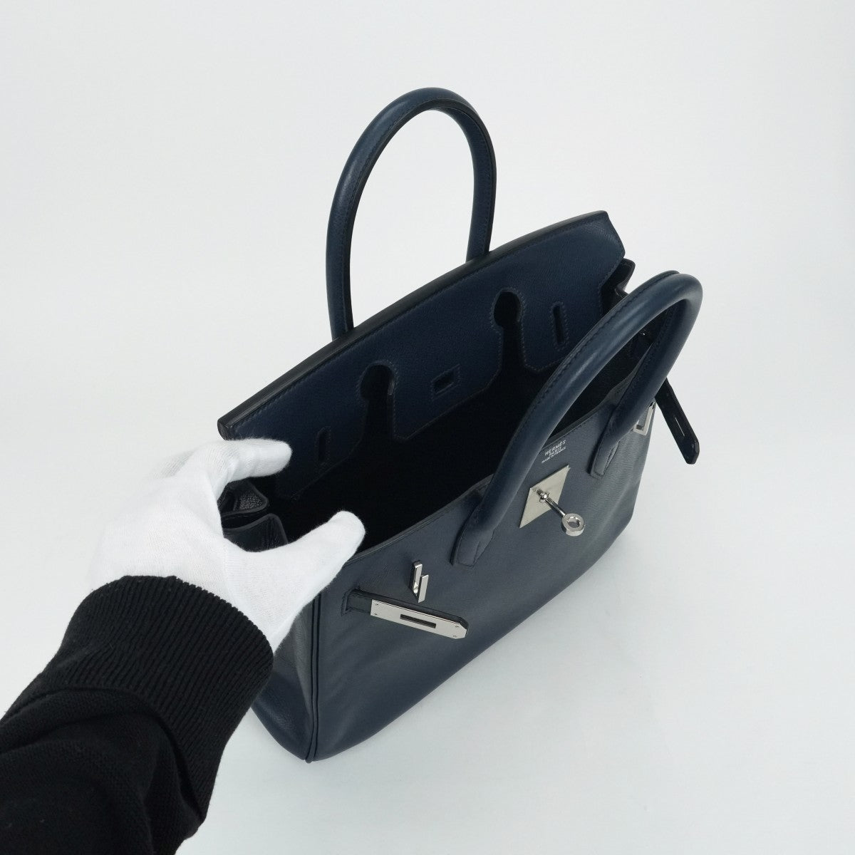 HERMES 爱马仕 Birkin 30 Birkin 30 袋子手提袋库什贝尔蓝色银色金属配件蓝色靛蓝