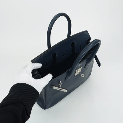 HERMES 爱马仕 Birkin 30 Birkin 30 袋子手提袋库什贝尔蓝色银色金属配件蓝色靛蓝
