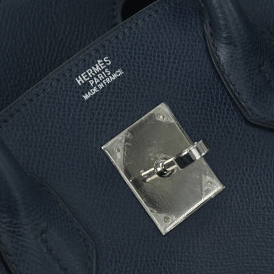 HERMES 爱马仕 Birkin 30 Birkin 30 袋子手提袋库什贝尔蓝色银色金属配件蓝色靛蓝
