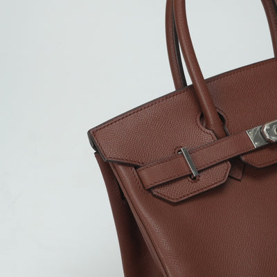 HERMES 爱马仕 Birkin 30 Birkin 30 袋子，手提袋，爱普生，西恩，棕色，棕色，银色配件，vo Epson