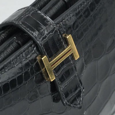 HERMES HERMES B?arn soufflet Bearn soufflet Wallet Long Wallet Long Wallet Alligator Crocodile Noir Black Gold Metal Exotic