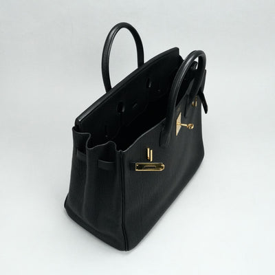 HERMES HERMES Haut ? courroies 32 Haut ? courroies 32 Bag, tote bag, fjord, noir, black, gold fittings