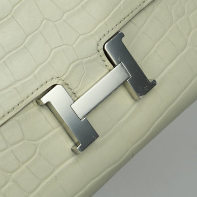 エルメス HERMES コンスタンスロング コンスタンス ロング 財布 長財布 ロングウォレット アリゲーターマット クロコダイル べトン Beton ライトグレー シルバー金具 エキゾチック