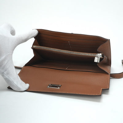 エルメス HERMES ケリーウォレット ケリーウォレットロング 財布 長財布 ロングウォレット エプソン ゴールド ブラウン 茶 シルバー金具 ヴォーエプソン