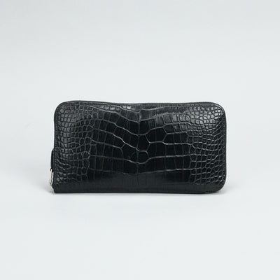 HERMES 爱马仕 Azap long Azap long classic 钱包长钱包长钱包鳄鱼鳄鱼黑色银色金属配件圆形拉链