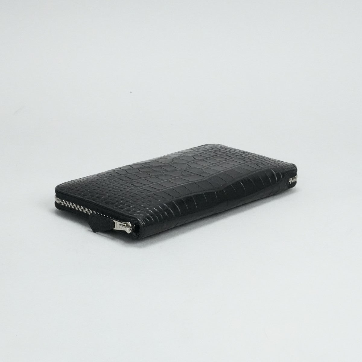 HERMES 爱马仕 Azap long Azap long classic 钱包长钱包长钱包鳄鱼鳄鱼黑色银色金属配件圆形拉链