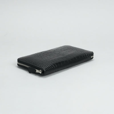 HERMES 爱马仕 Azap long Azap long classic 钱包长钱包长钱包鳄鱼鳄鱼黑色银色金属配件圆形拉链