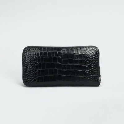 HERMES 爱马仕 Azap long Azap long classic 钱包长钱包长钱包鳄鱼鳄鱼黑色银色金属配件圆形拉链
