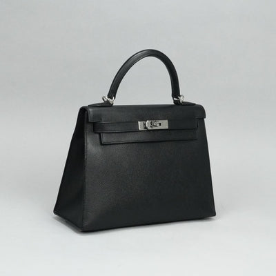 HERMES 헤르메스 Kelly 28 Kelly 28 가방, 토트 백, 숄더백, 엡슨 누아르, 검은 색, 검은 색, 실버 피팅, Vaugh Epson