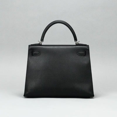 HERMES 헤르메스 Kelly 28 Kelly 28 가방, 토트 백, 숄더백, 엡슨 누아르, 검은 색, 검은 색, 실버 피팅, Vaugh Epson