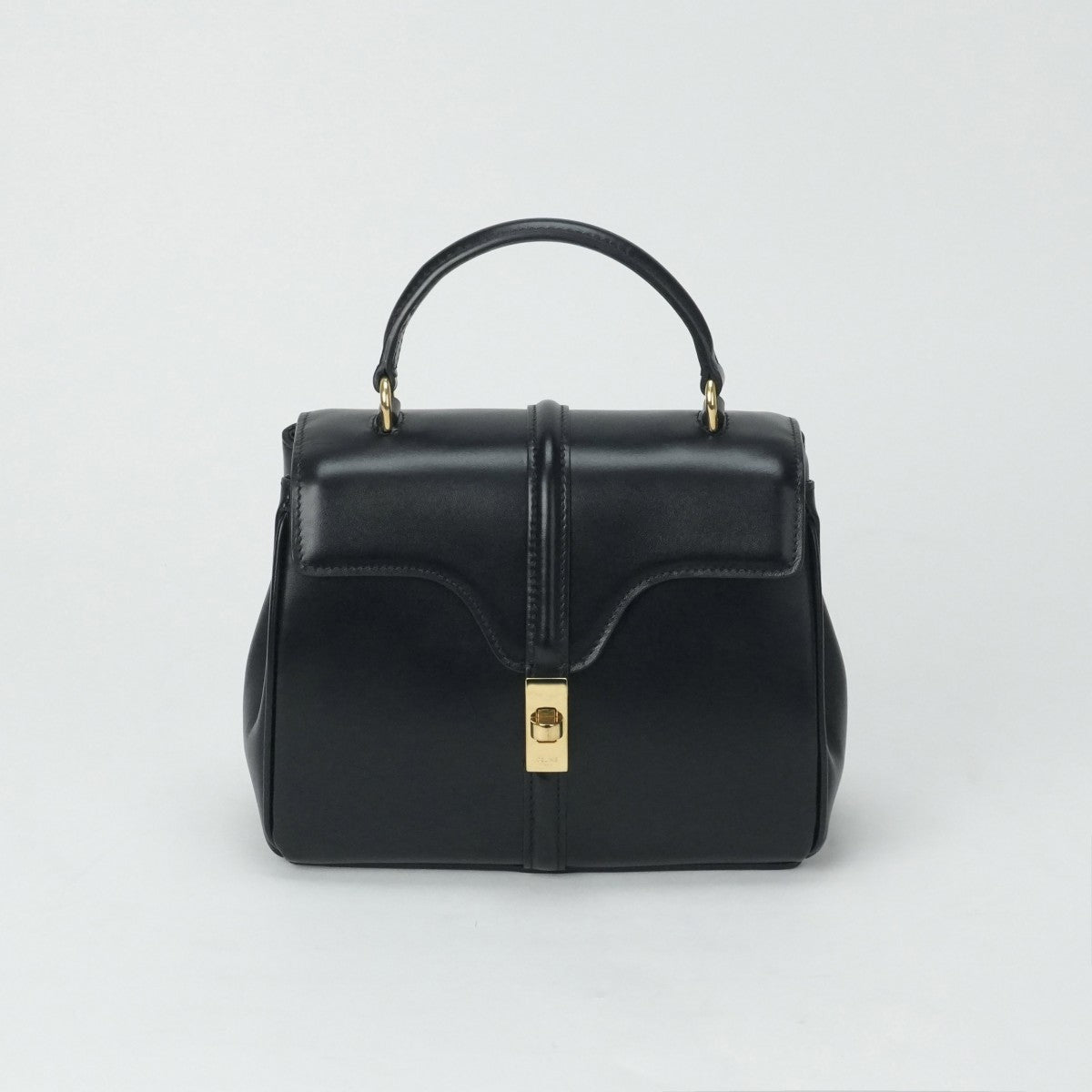 CELINE CELINE Saize Mini 16 Saize Bag Tote Bag Shoulder Bag Satined Calfskin Leather Black Gold Metal Fittings