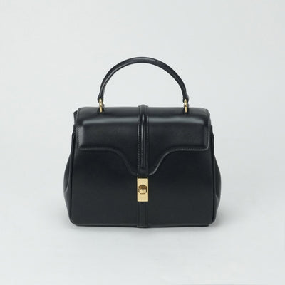 CELINE CELINE Saize Mini 16 Saize Bag Tote Bag Shoulder Bag Satined Calfskin Leather Black Gold Metal Fittings
