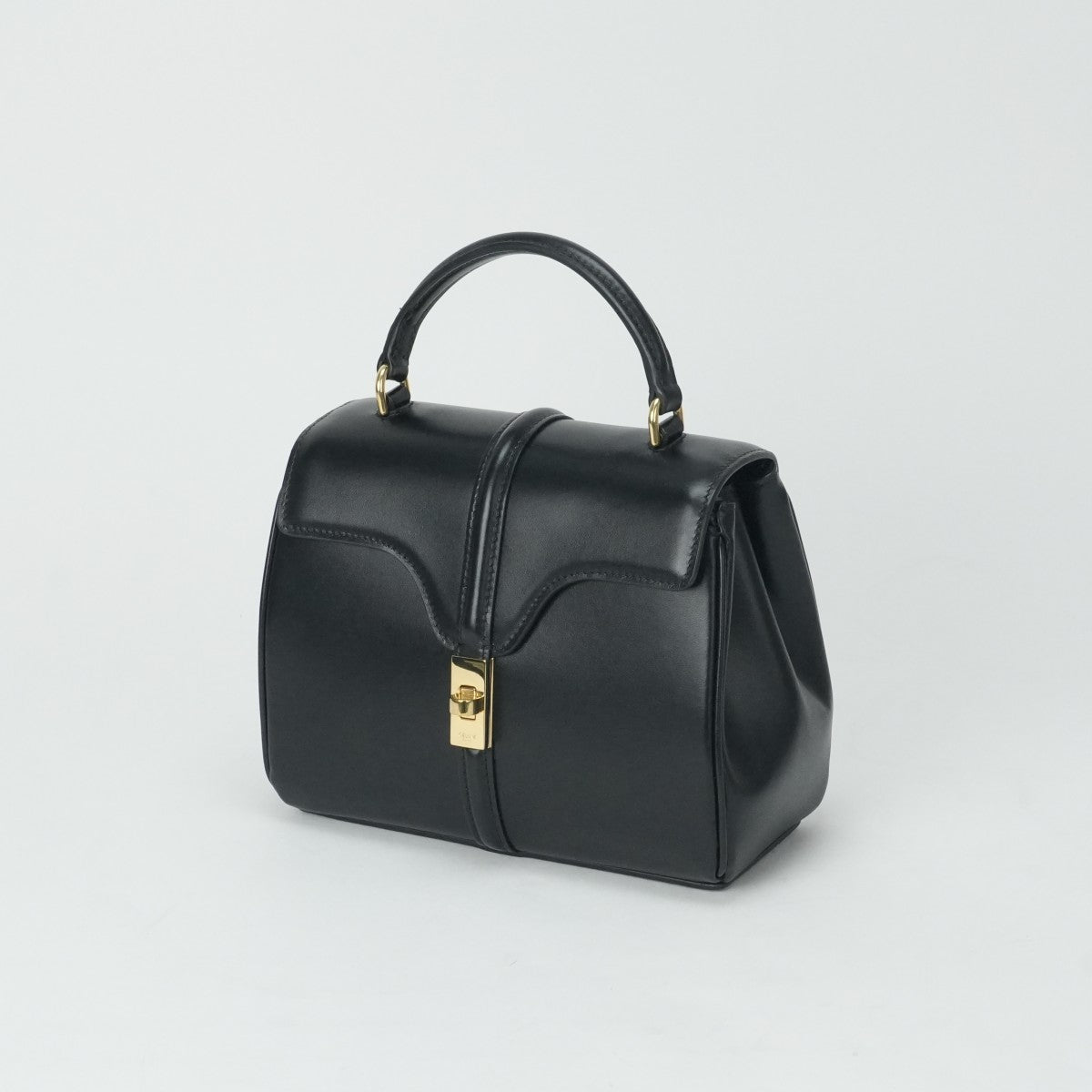 CELINE CELINE Saize Mini 16 Saize Bag Tote Bag Shoulder Bag Satined Calfskin Leather Black Gold Metal Fittings