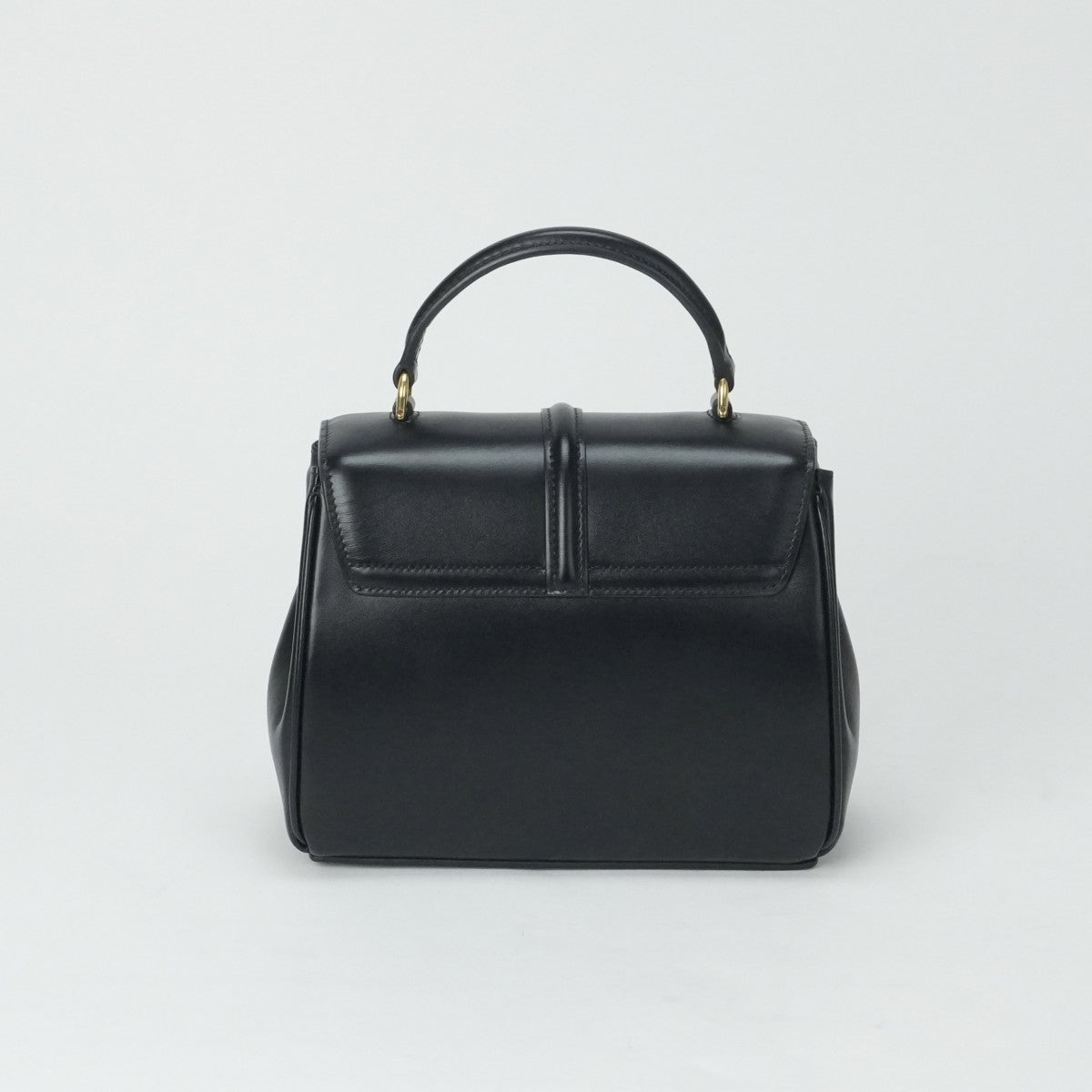 CELINE CELINE Saize Mini 16 Saize Bag Tote Bag Shoulder Bag Satined Calfskin Leather Black Gold Metal Fittings