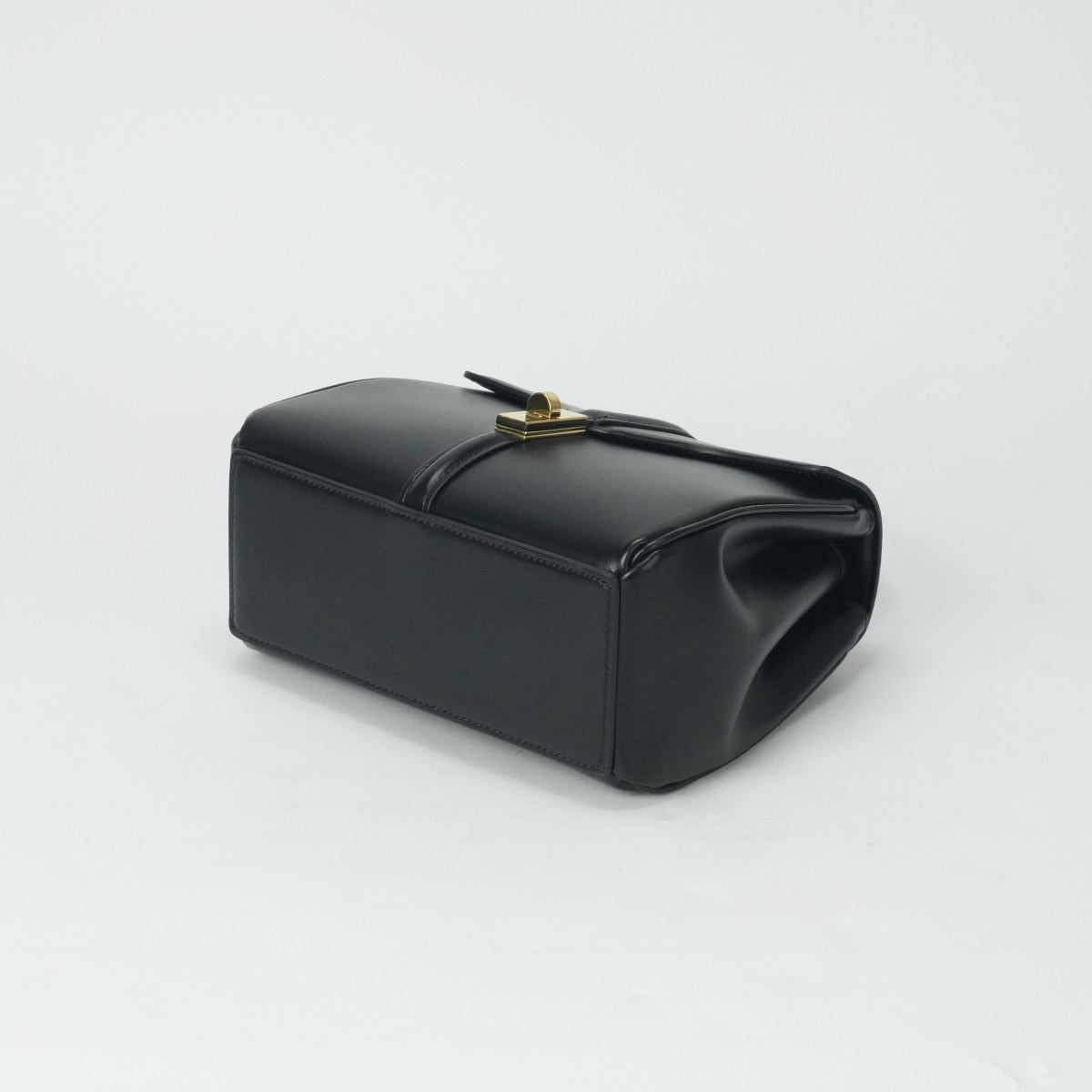 CELINE CELINE Saize Mini 16 Saize Bag Tote Bag Shoulder Bag Satined Calfskin Leather Black Gold Metal Fittings