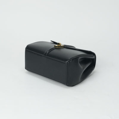 CELINE CELINE Saize Mini 16 Saize Bag Tote Bag Shoulder Bag Satined Calfskin Leather Black Gold Metal Fittings