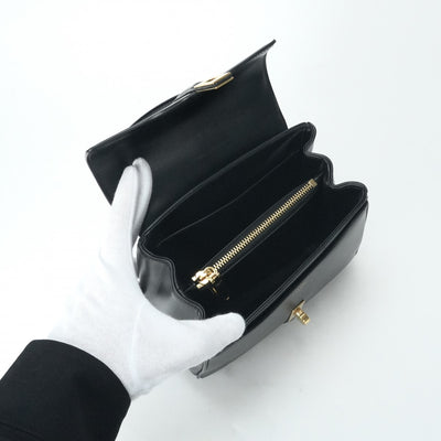 CELINE CELINE Saize Mini 16 Saize Bag Tote Bag Shoulder Bag Satined Calfskin Leather Black Gold Metal Fittings