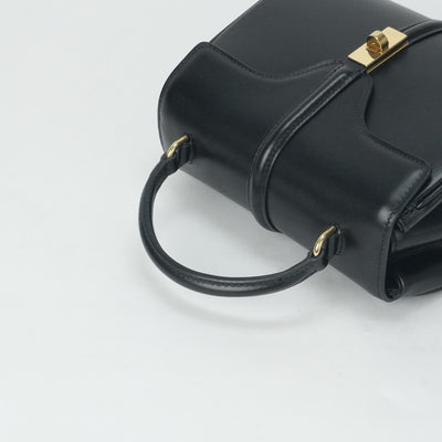 CELINE CELINE Saize Mini 16 Saize Bag Tote Bag Shoulder Bag Satined Calfskin Leather Black Gold Metal Fittings