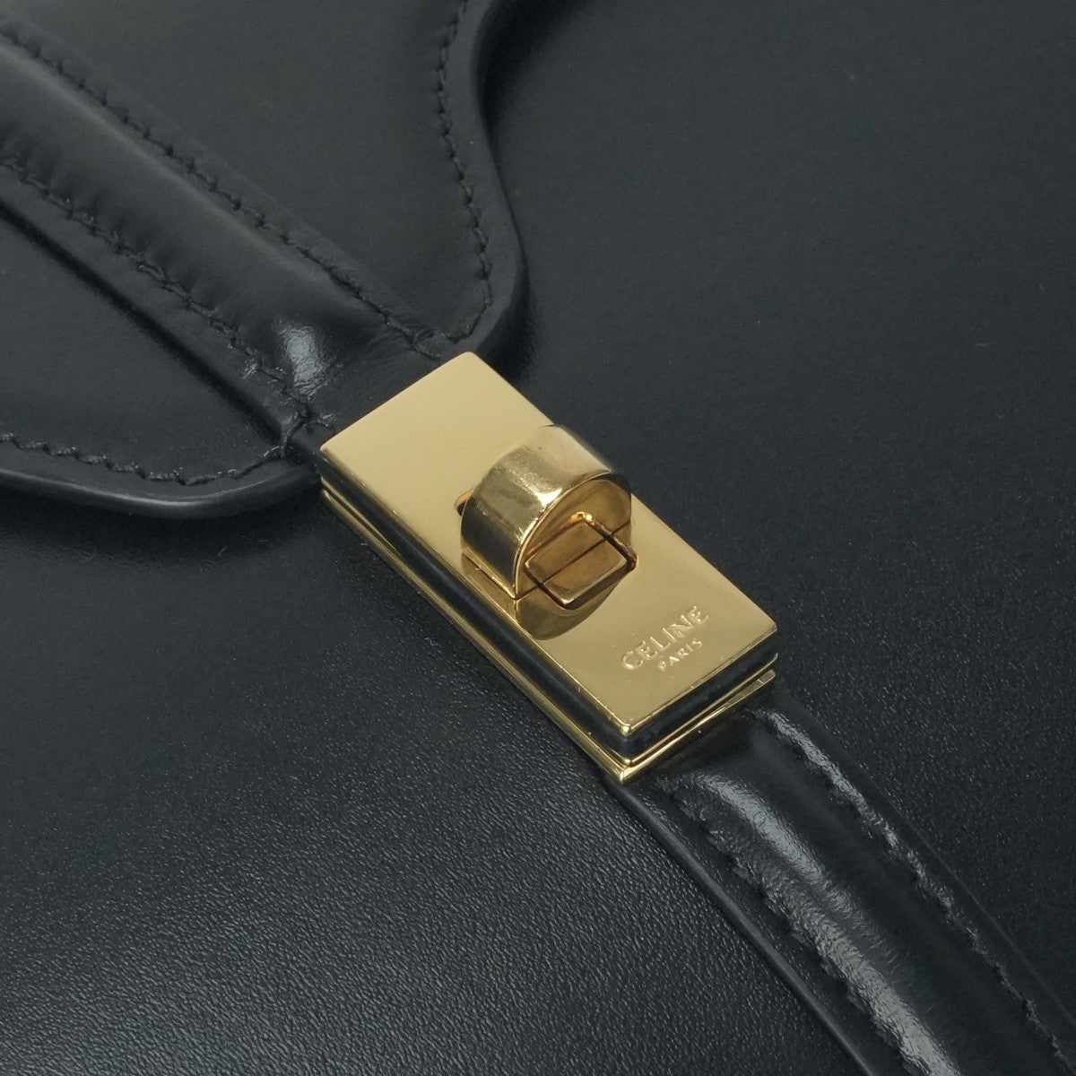 CELINE CELINE Saize Mini 16 Saize Bag Tote Bag Shoulder Bag Satined Calfskin Leather Black Gold Metal Fittings