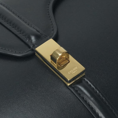 CELINE CELINE Saize Mini 16 Saize Bag Tote Bag Shoulder Bag Satined Calfskin Leather Black Gold Metal Fittings
