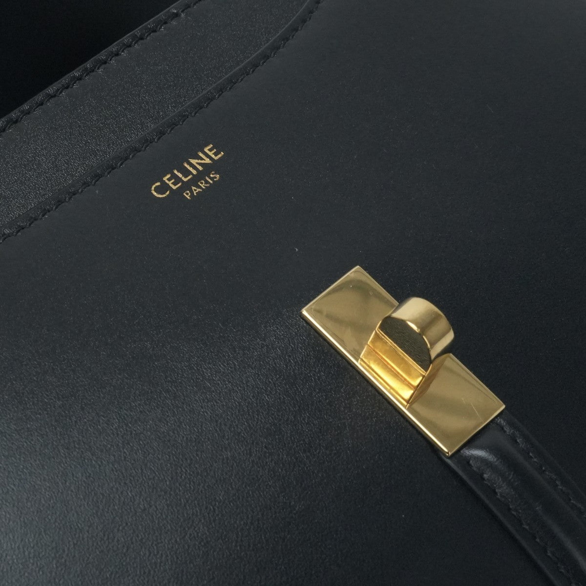 CELINE CELINE Saize Mini 16 Saize Bag Tote Bag Shoulder Bag Satined Calfskin Leather Black Gold Metal Fittings