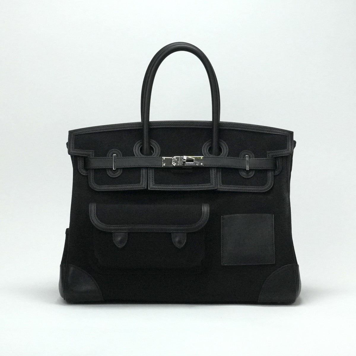HERMES 爱马仕 Birkin 35 cargo Birkin35个袋子手提袋Toile Ash Swift Noir黑色银色硬件Vo Swift