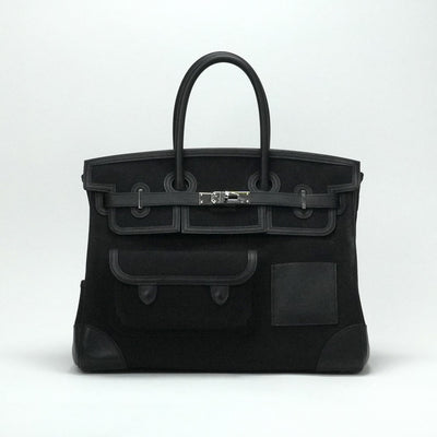 HERMES 爱马仕 Birkin 35 cargo Birkin35个袋子手提袋Toile Ash Swift Noir黑色银色硬件Vo Swift