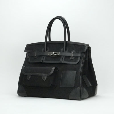 HERMES 爱马仕 Birkin 35 cargo Birkin35个袋子手提袋Toile Ash Swift Noir黑色银色硬件Vo Swift