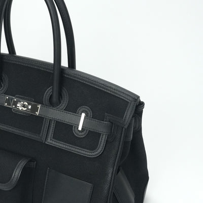 HERMES 爱马仕 Birkin 35 cargo Birkin35个袋子手提袋Toile Ash Swift Noir黑色银色硬件Vo Swift
