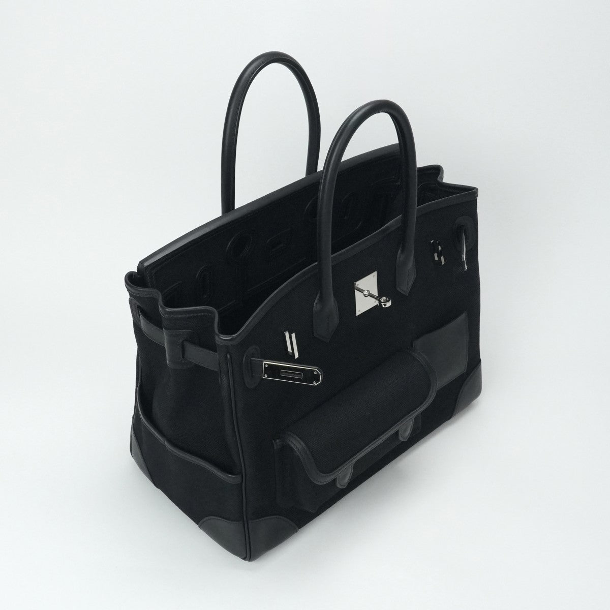 HERMES 爱马仕 Birkin 35 cargo Birkin35个袋子手提袋Toile Ash Swift Noir黑色银色硬件Vo Swift