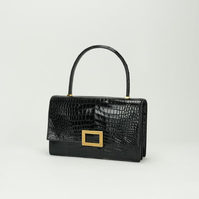 HERMES HERMES Modernist Bag Tote Bag Alligator Crocodile Noir Noir Black Black Gold Hardware