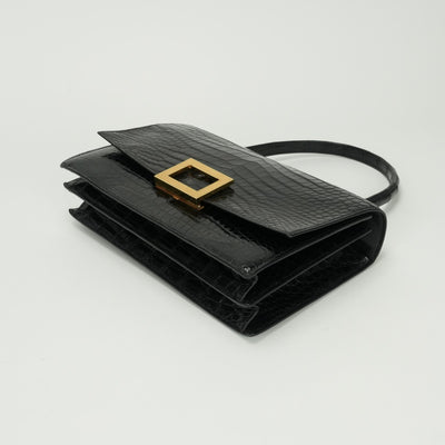 HERMES HERMES Modernist Bag Tote Bag Alligator Crocodile Noir Noir Black Black Gold Hardware