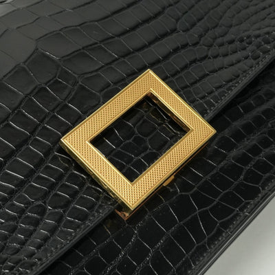 HERMES HERMES Modernist Bag Tote Bag Alligator Crocodile Noir Noir Black Black Gold Hardware