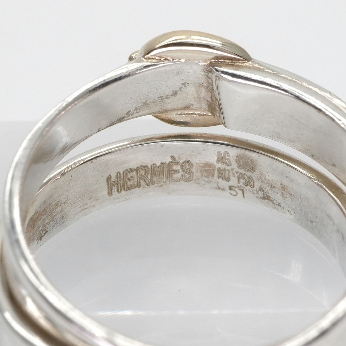 HERMES 헤르메스 더블 발가락 더블 발가락 링 ring au750/ag925 실버 실버 벨트 콤비네이션 골동품 금