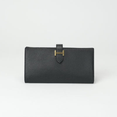 エルメス HERMES ベアンスフレ ベアン スフレ 財布 長財布 ロングウォレット シェーブル ノワール ブラック 黒 ゴールド金具 シェーブル