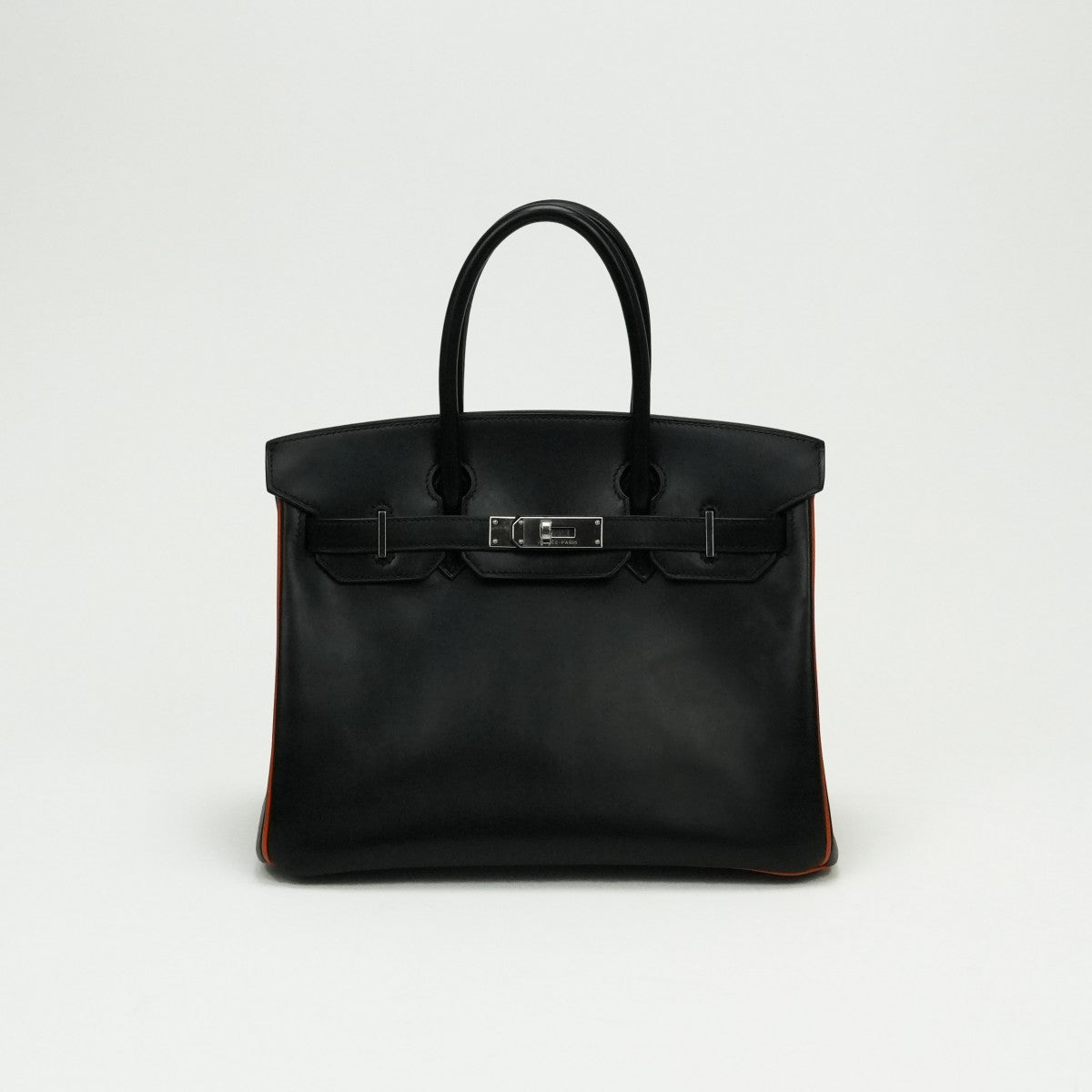 HERMES HERMES Birkin 30 Birkin 30 Bag, Tote Bag, Box Calf, Noir, Potyron, Black, Orange, Black, Silver Hardware Bicolor