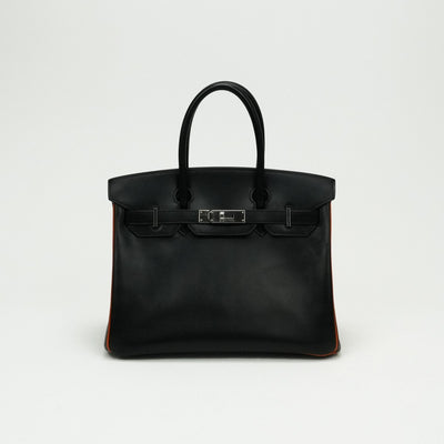 HERMES HERMES Birkin 30 Birkin 30 Bag, Tote Bag, Box Calf, Noir, Potyron, Black, Orange, Black, Silver Hardware Bicolor
