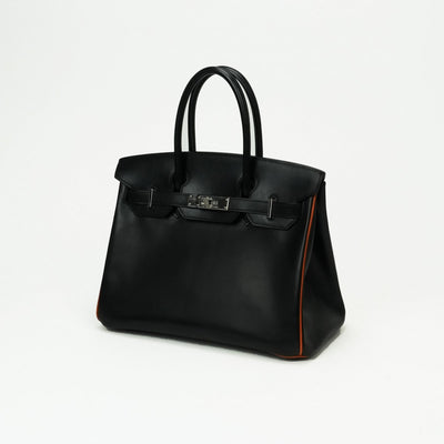 HERMES HERMES Birkin 30 Birkin 30 Bag, Tote Bag, Box Calf, Noir, Potyron, Black, Orange, Black, Silver Hardware Bicolor
