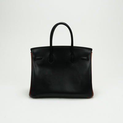 HERMES HERMES Birkin 30 Birkin 30 Bag, Tote Bag, Box Calf, Noir, Potyron, Black, Orange, Black, Silver Hardware Bicolor