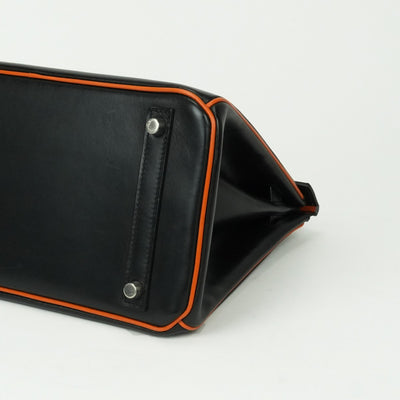 HERMES HERMES Birkin 30 Birkin 30 Bag, Tote Bag, Box Calf, Noir, Potyron, Black, Orange, Black, Silver Hardware Bicolor