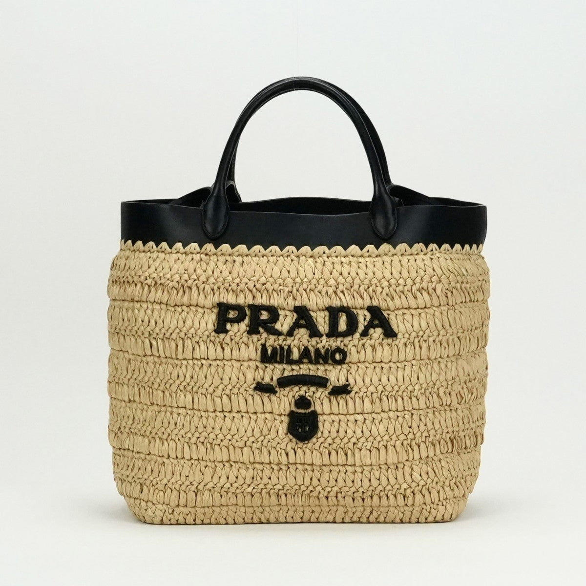 PRADA Prada Raffia Raffia Raffia钩针袋手提袋肩带天然黑色