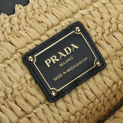 PRADA Prada Raffia Raffia Crochet 가방 토트 가방 가방 자연 검은 색 검은 색