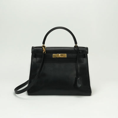 HERMES HERMES Kelly 28 Kelly 28 Bag Tote Bag Box Calf Noir Noir Black Black Gold Hardware