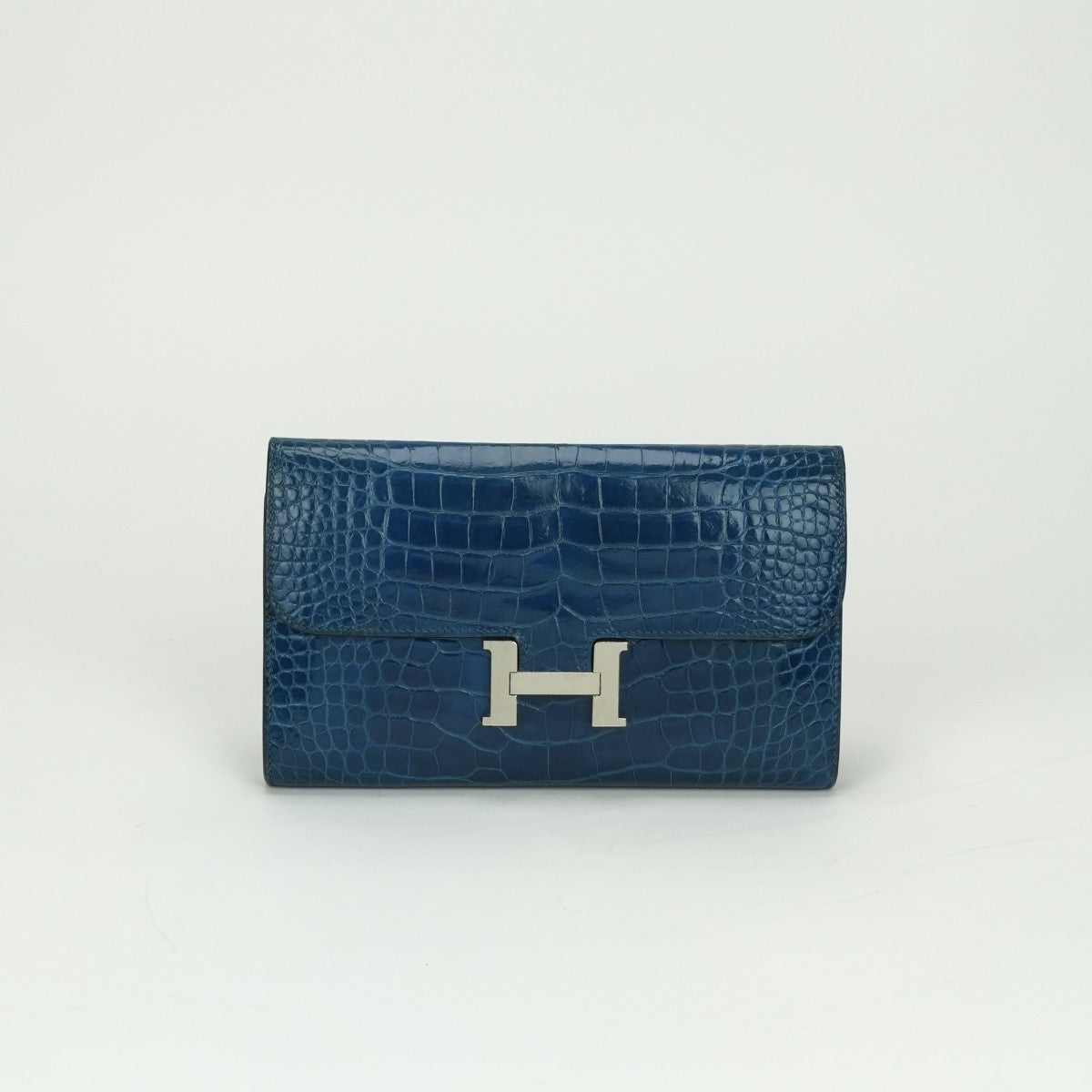 エルメス HERMES コンスタンスロング コンスタンス ロング 財布 長財布 ロングウォレット アリゲーター クロコダイル ブルー blue 青 シルバー金具 エキゾチック